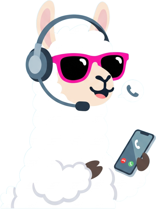 VoiceLlama wearing a headset and answering a call